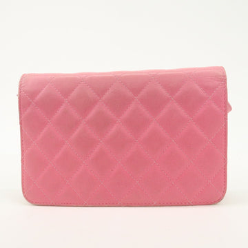 CHANEL Matelasse Leather COCO Mark Chain Shoulder Bag Pink Used