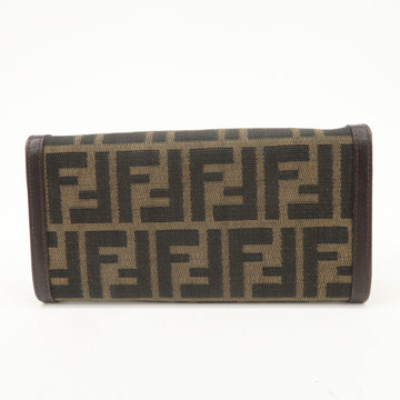 FENDI Zucca Canvas Leather Flap Long Wallet Brown 31084