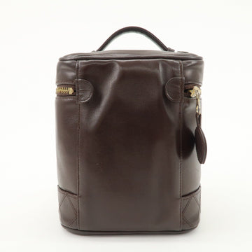 CHANEL COCO Mark Leather Vanity Bag Hand Bag Cosmetic Bag Brown A01998