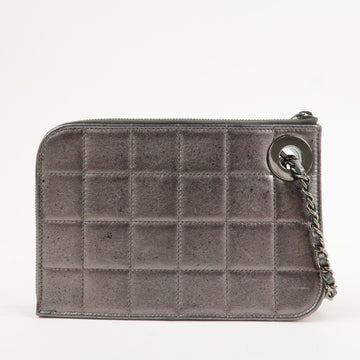 CHANEL Chocolate Bar Leather Clutch Bag Hand Bag Silver