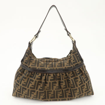 FENDI Zucca Canvas Leather Shoulder Bag Hand Bag Black Brown 8BR448