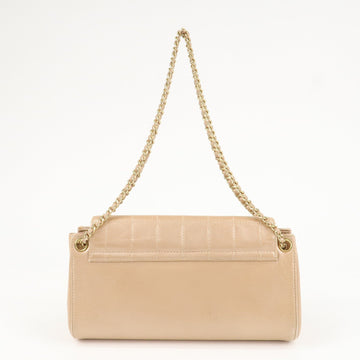 CHANEL Chocolate Bar Leather Chain Shoulder Bag Pink Gold Used