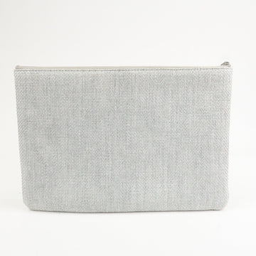 CHANEL Deauville Nylon Canvas Pouch Clutch Bag Light Gray A80118