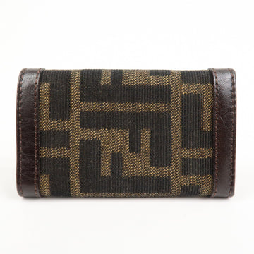FENDI Zucca Canvas Leather 6 Ring Key Case Brown 10163