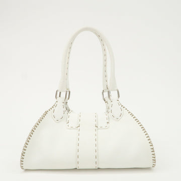 FENDI Seleria Leather Hand Bag White Silver HDW 8BR439
