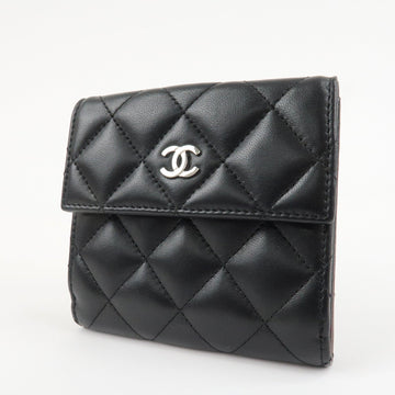 CHANEL Matelasse Lamb Skin Bi-fold Compact Wallet Black A48980 Used