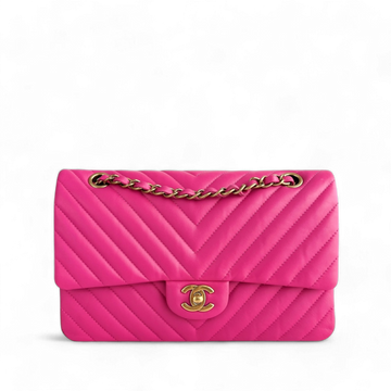 Chanel Classic Flap Medium - Chevron Lambskin Double Flap Hot Pink Gold Hardware Series 21