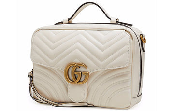 GUCCI EC Marmont Gold Label Logo Tassel Stripe Webbing Shoulder Strap White Handbag 498100-DTDPT-8283