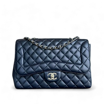Chanel Chic Flap Jumbo Mademoiselle Quilted Lambskin Dark Blue Golden Hardware Series 21