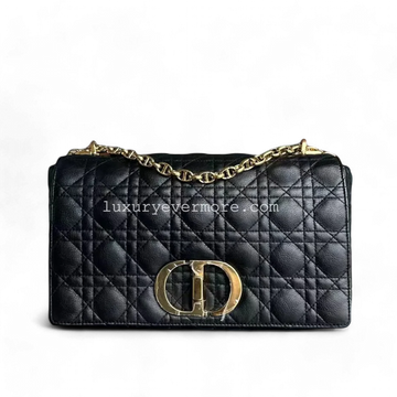 Dior Caro Large - Cannage Calfskin Black Golden Hardware