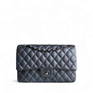 Chanel Classic Flap Medium - Caviar Quilted Grained Calfskin Iridescent Grey Gray Silver Hardware Series 20