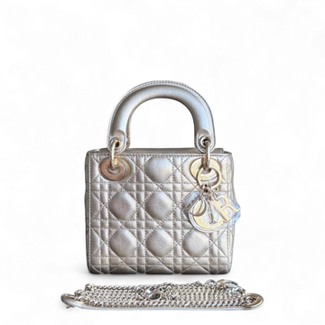 Dior Lady Mini - Cannage Calfskin Metallic Gold Gold Hardware Chain Strap