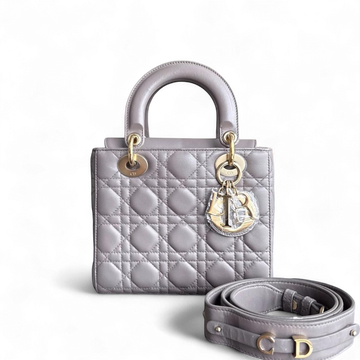 Dior Lady Small Flap - Cannage Lambskin Grey Gray Gold Hardware