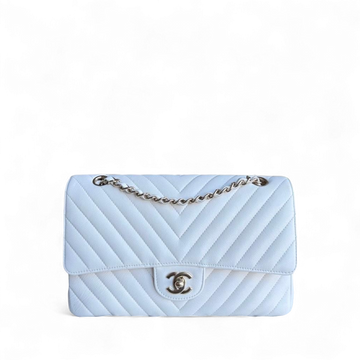 Chanel Classic Flap Medium - Caviar Chevron Grained Calfskin White Gold Hardware Series 31