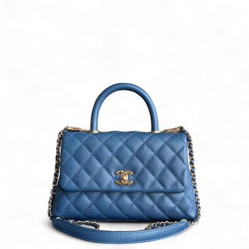 Chanel Coco Handle Small - Caviar Quilted Grained Calfskin Blue Gold Hardware Series 24