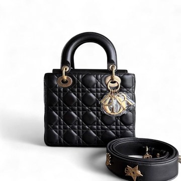 Dior Lady Small Flap - Cannage Lambskin Black Gold Hardware