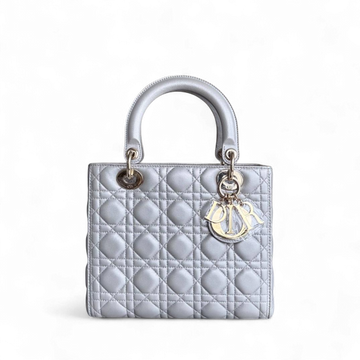 Dior Lady Medium - Cannage Lambskin Grey Gray Gold Hardware NO STRAP