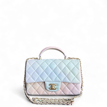 Chanel Classic Flap Mini Top Handle -Quilted Lambskin Ombre Rainbow Gold Hardware Microchip