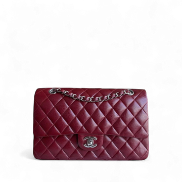 Chanel Classic Flap Medium - Caviar 25CM Quilted Grained Calfskin Burgundy Dark Red Silver Hardware Series 15
