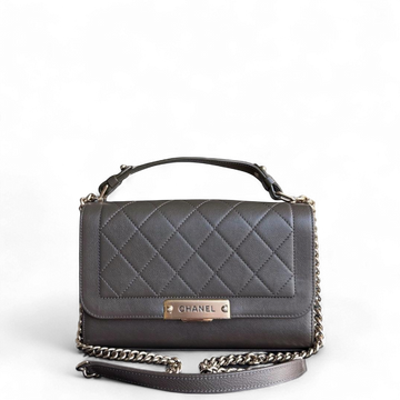 Chanel Label Click Medium - 25CM Quilted Calfskin Dark Olive Green Gold Hardware Series 23