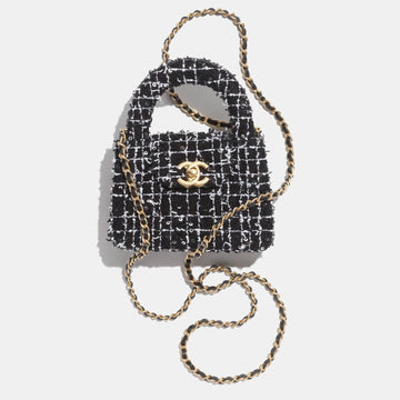 Black, White & Silver Tweed Nano Kelly Shopper Bag