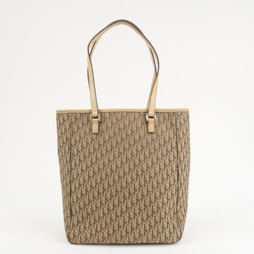 Christian Dior Trotter Leather Canvas Tote Bag Shoulder Bag Beige