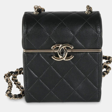 Black Quilted Lambskin Box Chain Vanity Shoulder Bag