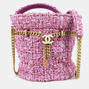 Tweed Enamel Quilted Pending CC Bucket Drawstring Shoulder Bags