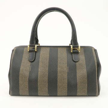 FENDI Pequin PVC Canvas Hand Bag Boston Bag Black Brown Used