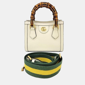 Cream Leather Mini Diana Tote Bag