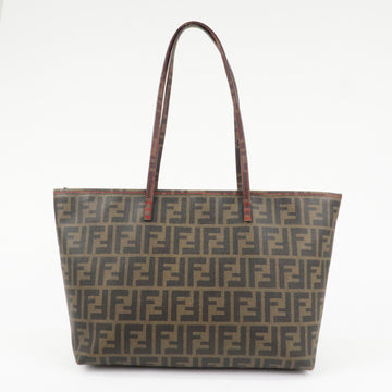 FENDI Zucca Canvas Leather Tote Bag Hand Bag Brown Black 8BH198 Used