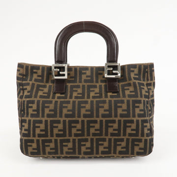 FENDI Zucca Canvas Leather Tote Bag Hand Bag Black Brown 26693 Used