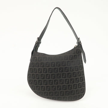 FENDI Zucchino Canvas Leather Shoulder Bag Hand Bag Black 8BR248