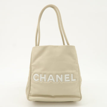 CHANEL Cameria Leather Tote Bag Shoulder Bag Beige White A20856 Used