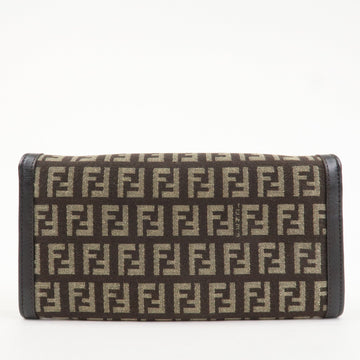 FENDI Zucchino Canvas Leather Bi-Fold Long Wallet Dark Brown 8M0021 Used