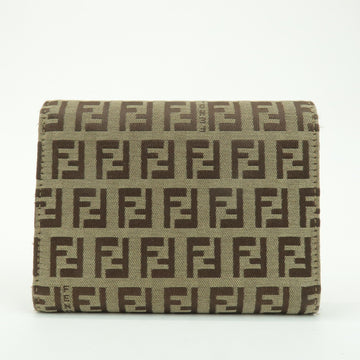 FENDI Zucchino Canvas Leather Tri-fold Wallet Beige Brown 8M0023 Used