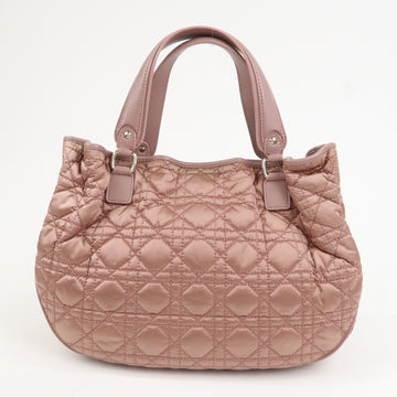 Christian Dior Cannage Nylon Leather Hand Bag Tote Bag Pink