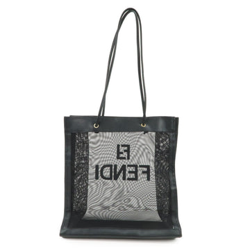 FENDI Mesh Leather Tote Bag Shoulder Bag Black Gold Hardware 259647