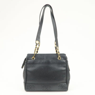 CHANEL Triple COCO Mark Caviarskin Chain Shoulder Bag Black