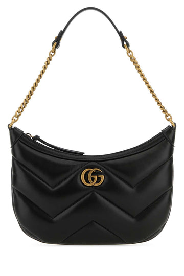 Gucci Women Black Leather Gg Marmont Shoulder Bag