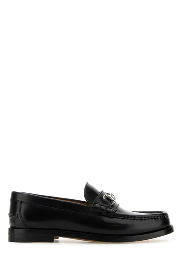 Gucci Men Black Leather Loafers
