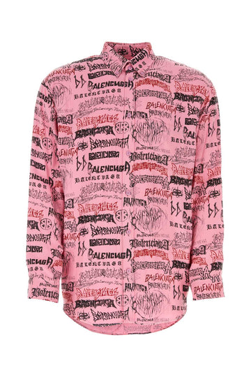 Balenciaga Men Printed Viscose Oversize Shirt