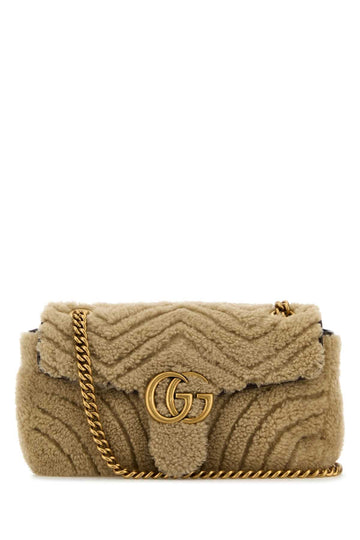 Gucci Women Beige Shearling Small Marmont Shoulder Bag