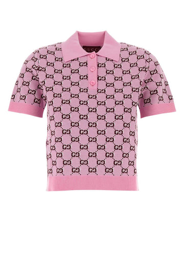 Gucci Women Pink Stretch Wool Blend Polo Shirt