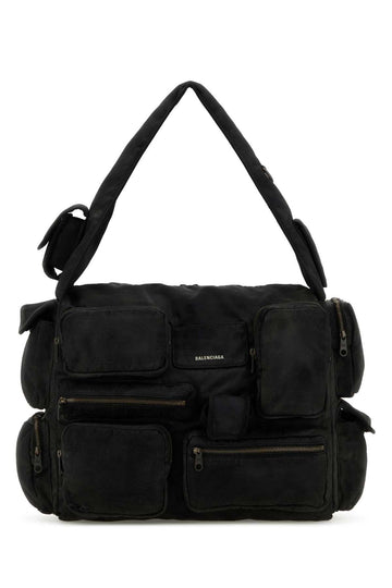 Balenciaga Men Black Canvas Large Superbusy Shoulder Bag