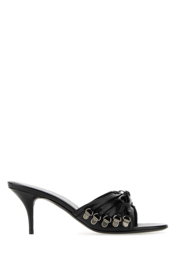 Balenciaga Women Black Leather Cagole Mules
