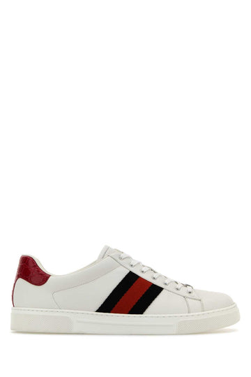 Gucci Men White Leather Ace Sneakers