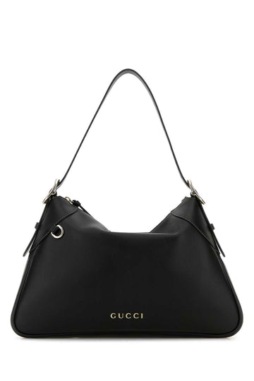Gucci Women Black Leather Large Gg Emblem Shoulder Bag