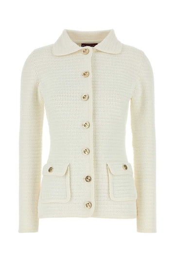 Gucci Women White Stretch Crochet Blazer