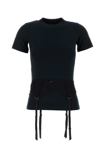 Balenciaga Women Black Stretch Cotton T-Shirt
